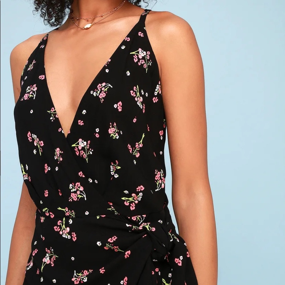 FREE PEOPLE Tango at Night Black Floral Romper 4